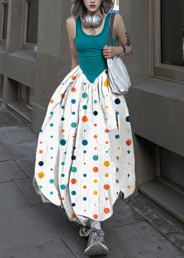 New Green texture Backless Patchwork Cotton Long Dresses Sleeveless - Image 3