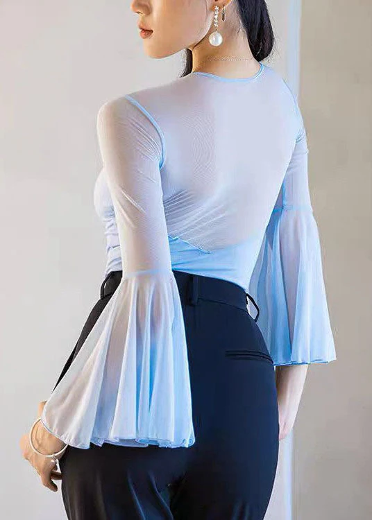 New Black Tulle Flare Sleeve Latin Dance Jumpsuit Top - Image 4