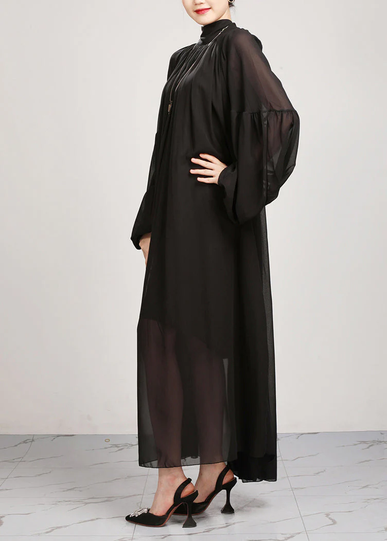 New Black Wrinkled Loose Chiffon Long Dress Fall - Image 5