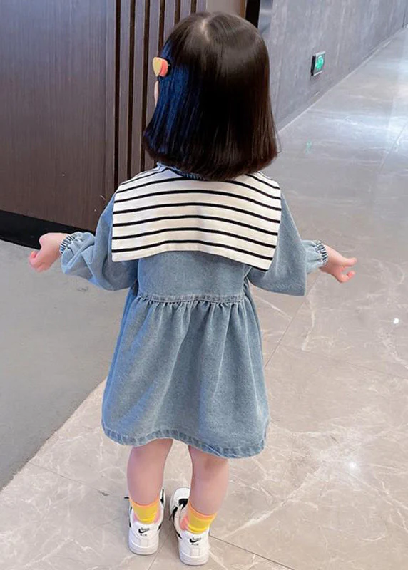New Blue Peter Pan Collar Button Denim Girls Dresses Fall - Image 5