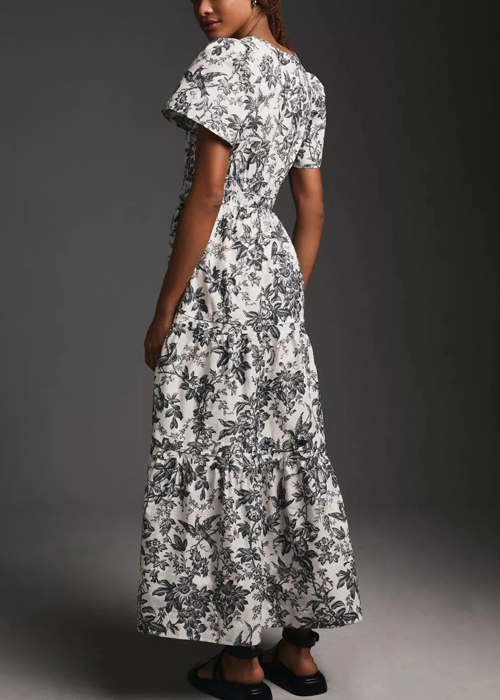 New Blue Print Elastic Waist Cotton Long Dress Summer - Image 5
