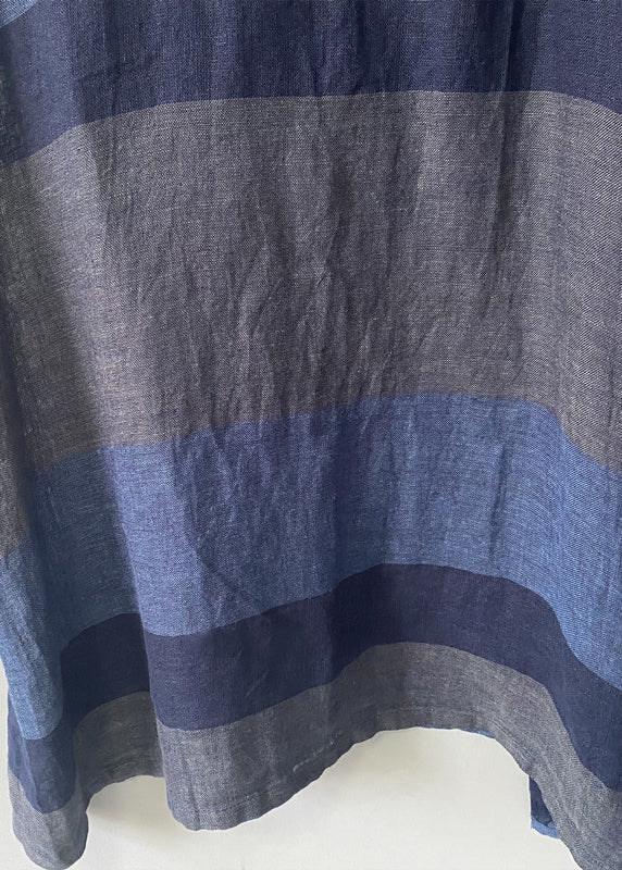 New Blue V Neck Patchwork Linen Dress Summer - Image 4