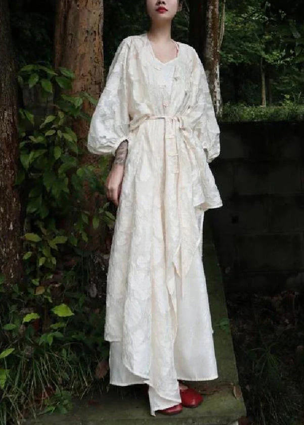 New Chinese Jacquard Oriental Buckle Cardigan Dress Two Piece Set - Image 3