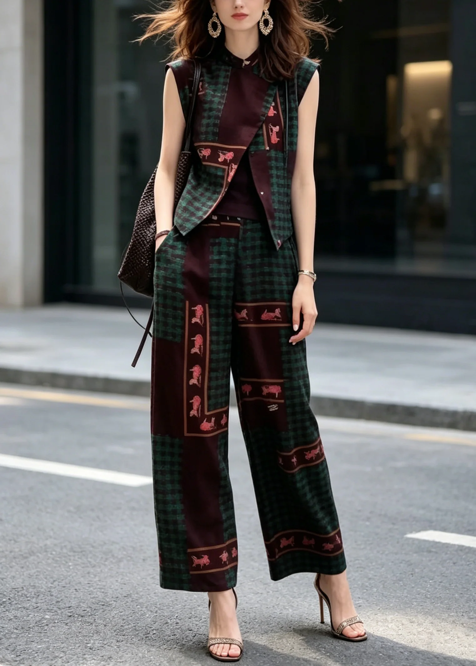 New Chinese Style Print Sleeveless Top And Wide Leg Pants Two Pieces Set - Image 5