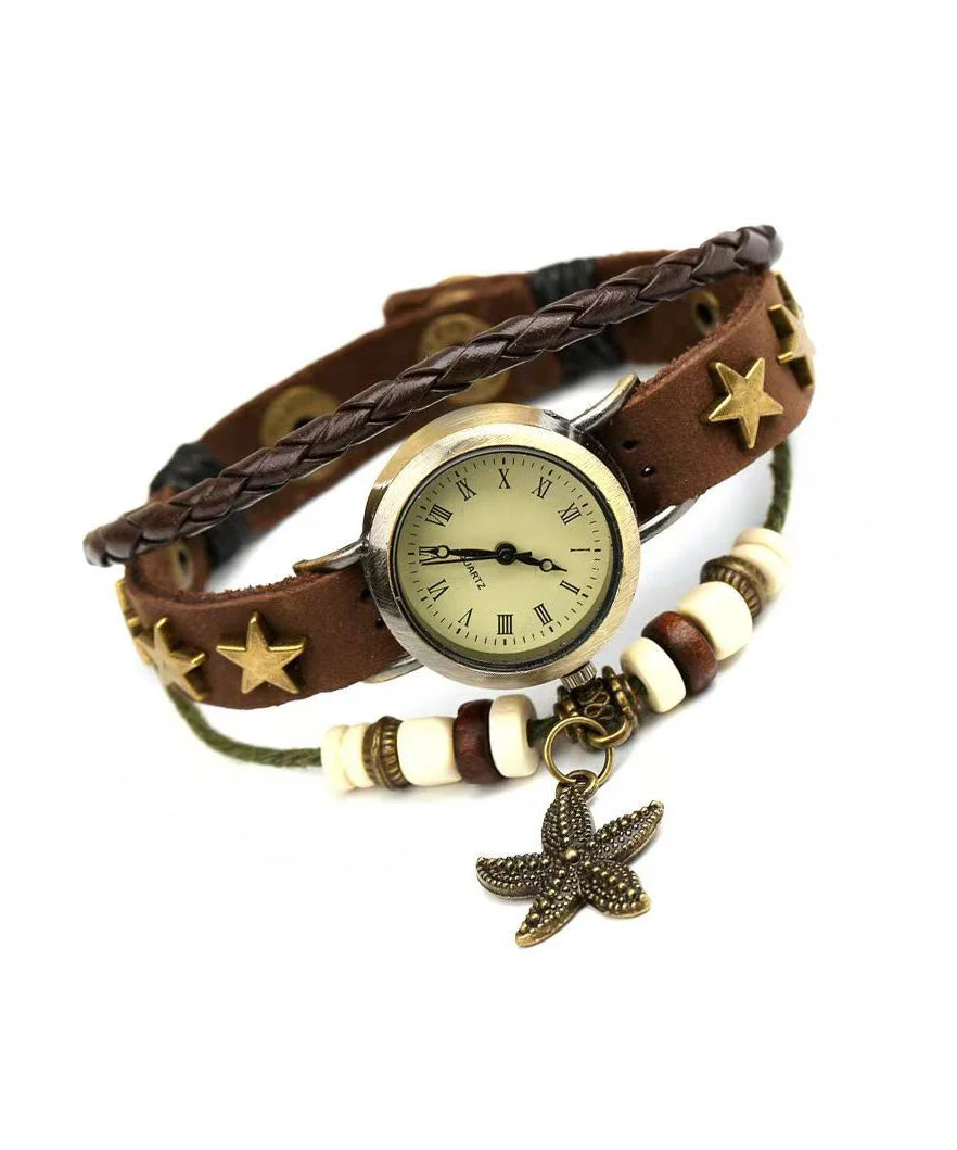 New Chinese Style Retro Starfish Pendant Faux Leather Watches - Image 5