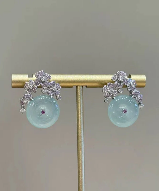New Chinese Style Safety Buckle Diamond Studded Flower Earrings