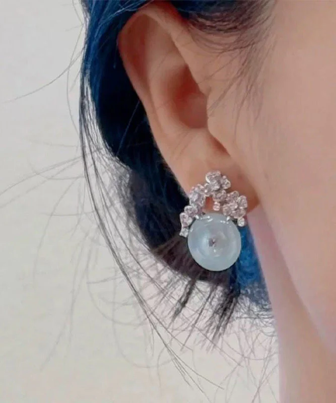 New Chinese Style Safety Buckle Diamond Studded Flower Earrings - Image 3