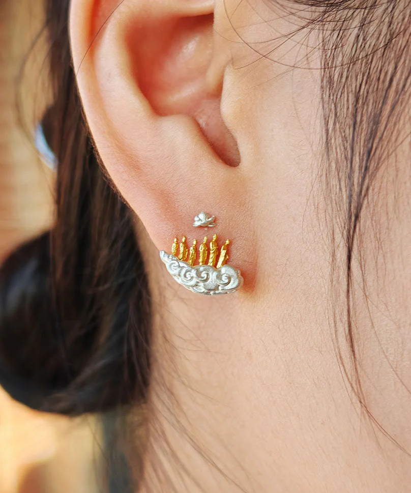 New Chinese Style Unique Design Silver Stud Earrings - Image 3