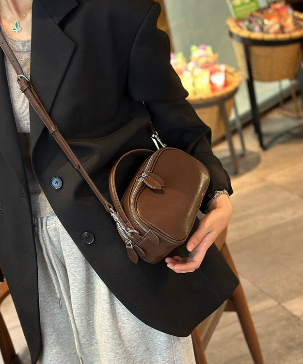 New Coffee Calf Leather Versatile Tote Camera Bag - Image 5