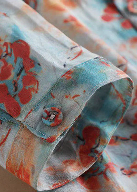 New Colorblock Button Print Cotton Shirts Mid Dresses Bracelet Sleeve - Image 4