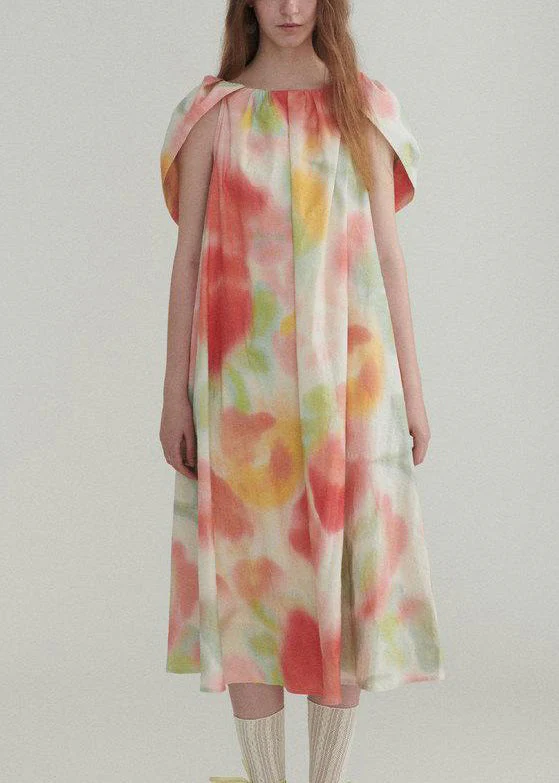 New Colorblock Ruffled Print Linen Dress Summer - Image 2