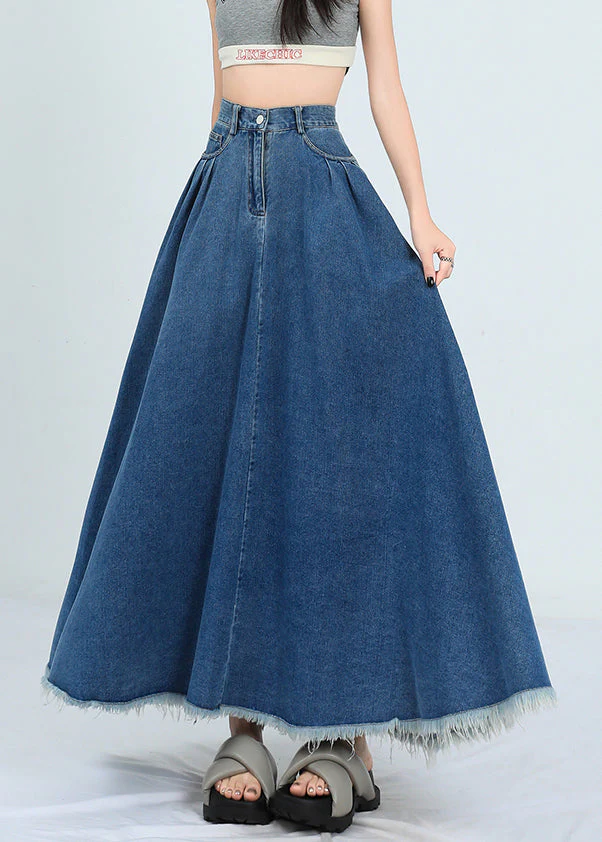New Denim Blue Raw Edge High Waist Denim Skirt Summer - Image 3