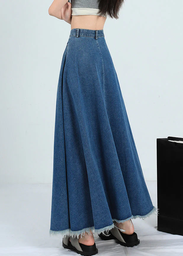 New Denim Blue Raw Edge High Waist Denim Skirt Summer - Image 4