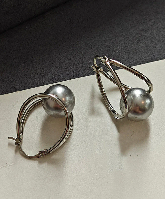 New Fashion Geometric Line Pearl Earrings Buckle - Image 2