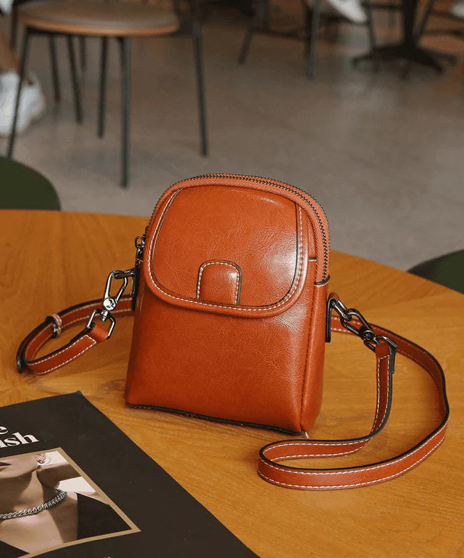 New Fashion Versatile Coffee Calf Leather Crossbody Bag - Image 4