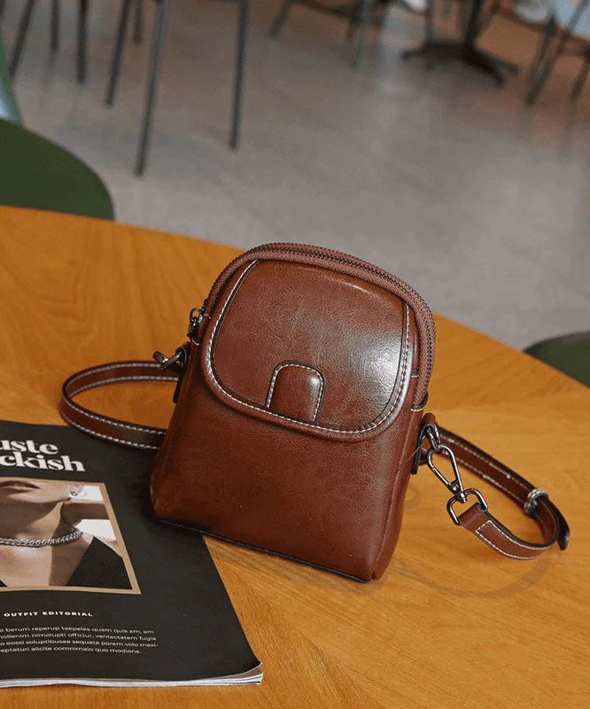 New Fashion Versatile Coffee Calf Leather Crossbody Bag - Image 5