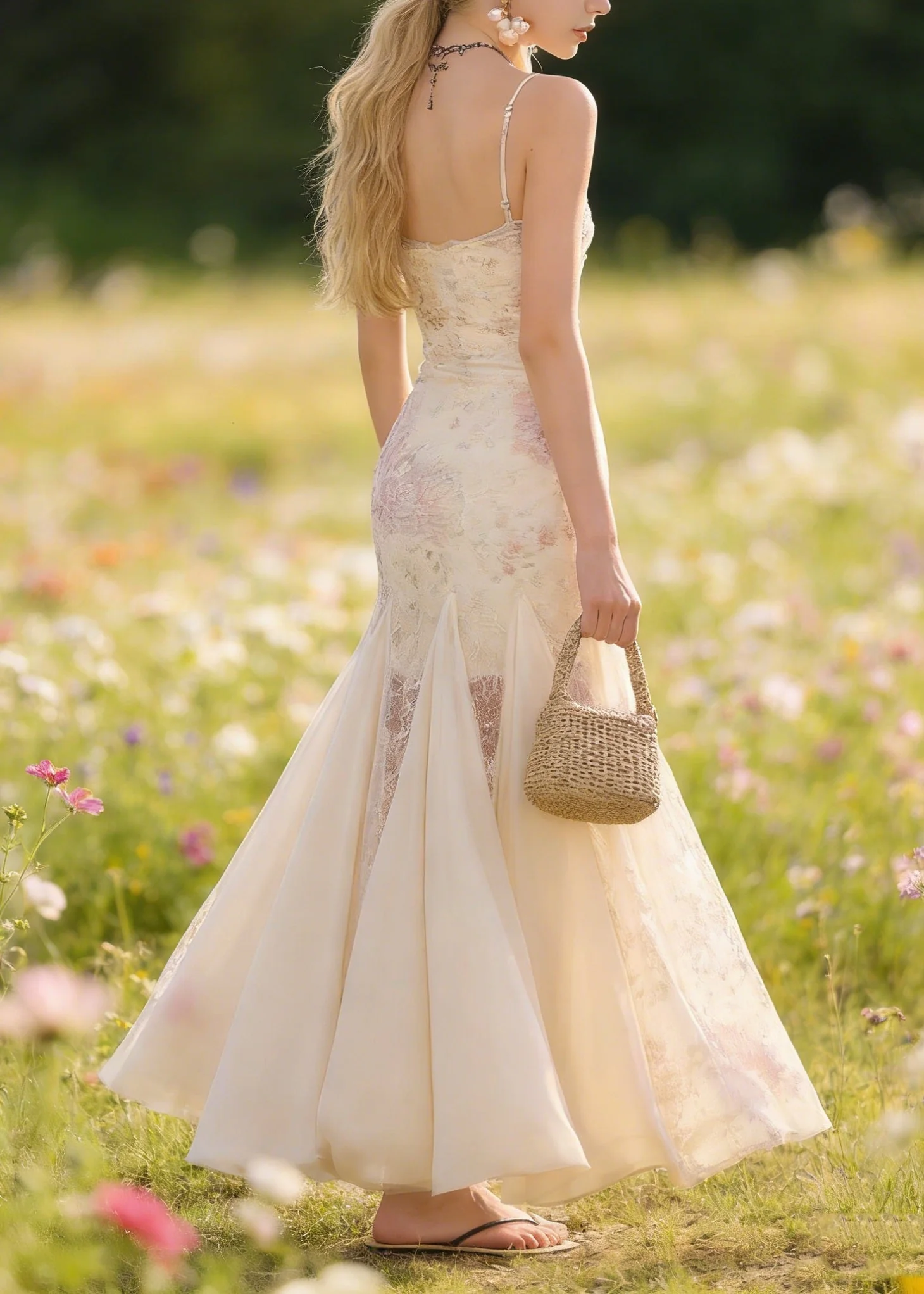 New Floral Patchwork Tulle Spaghetti Strap Dress Summer - Image 2