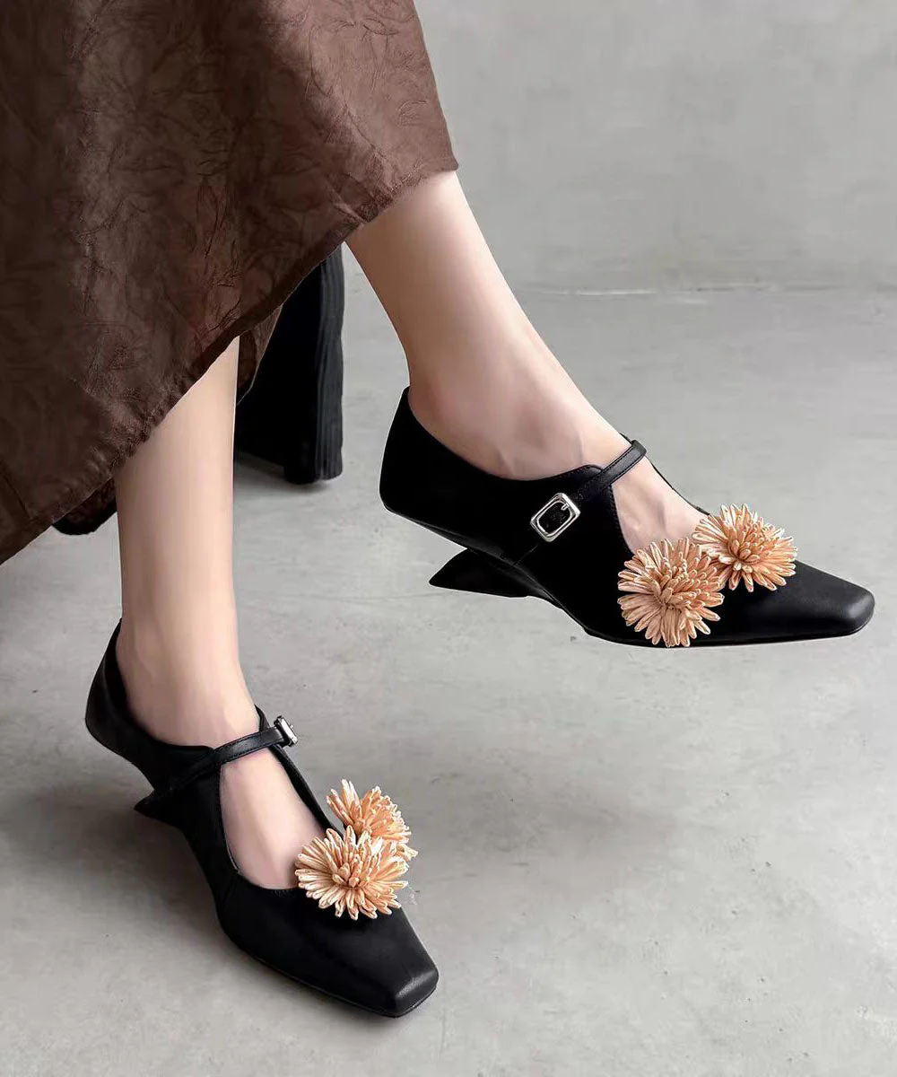 New Floral Splicing Wedge Heels Shoes Silver Faux Leather - Image 2