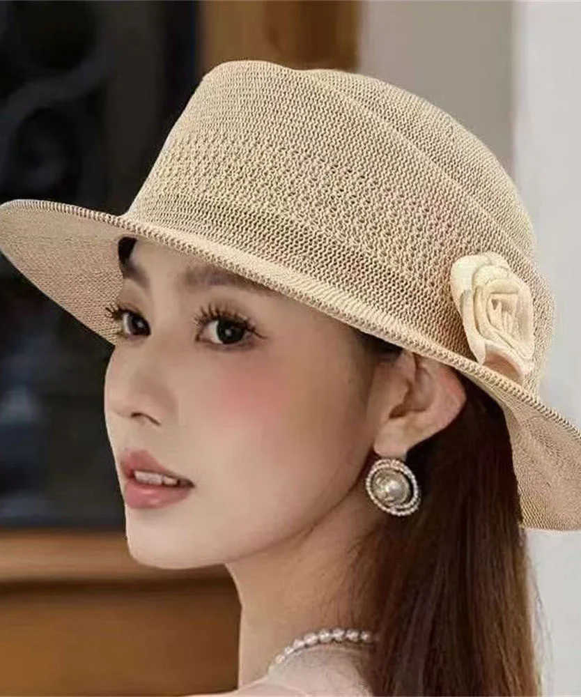 New French Style Khaki Rose Straw Woven Cloche Hat - Image 2