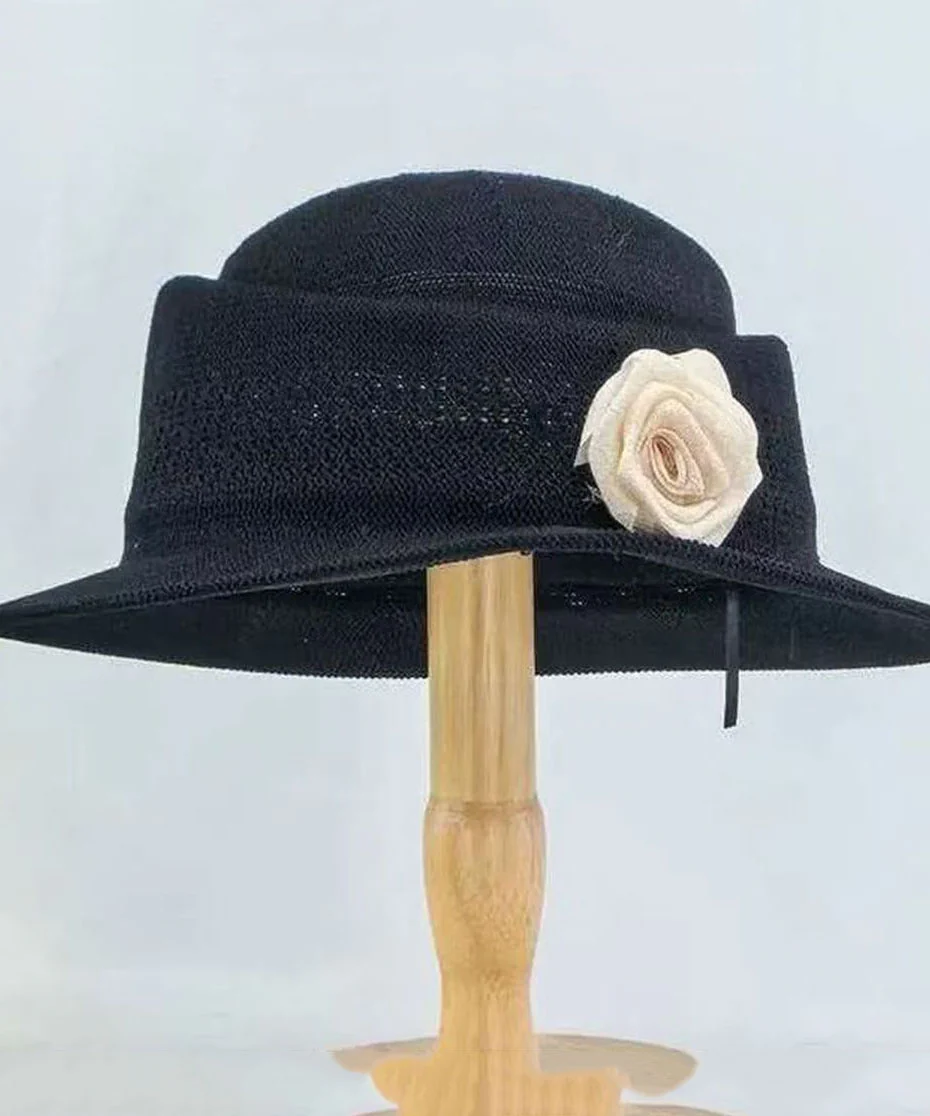 New French Style Khaki Rose Straw Woven Cloche Hat - Image 3
