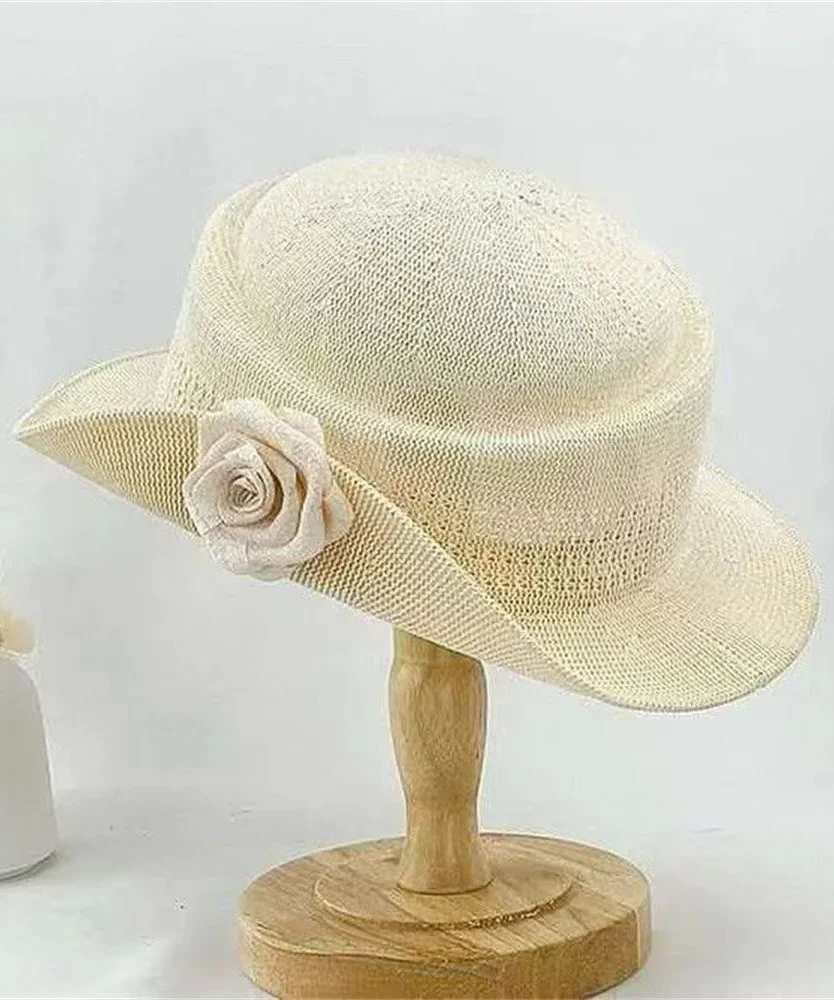 New French Style Khaki Rose Straw Woven Cloche Hat - Image 5
