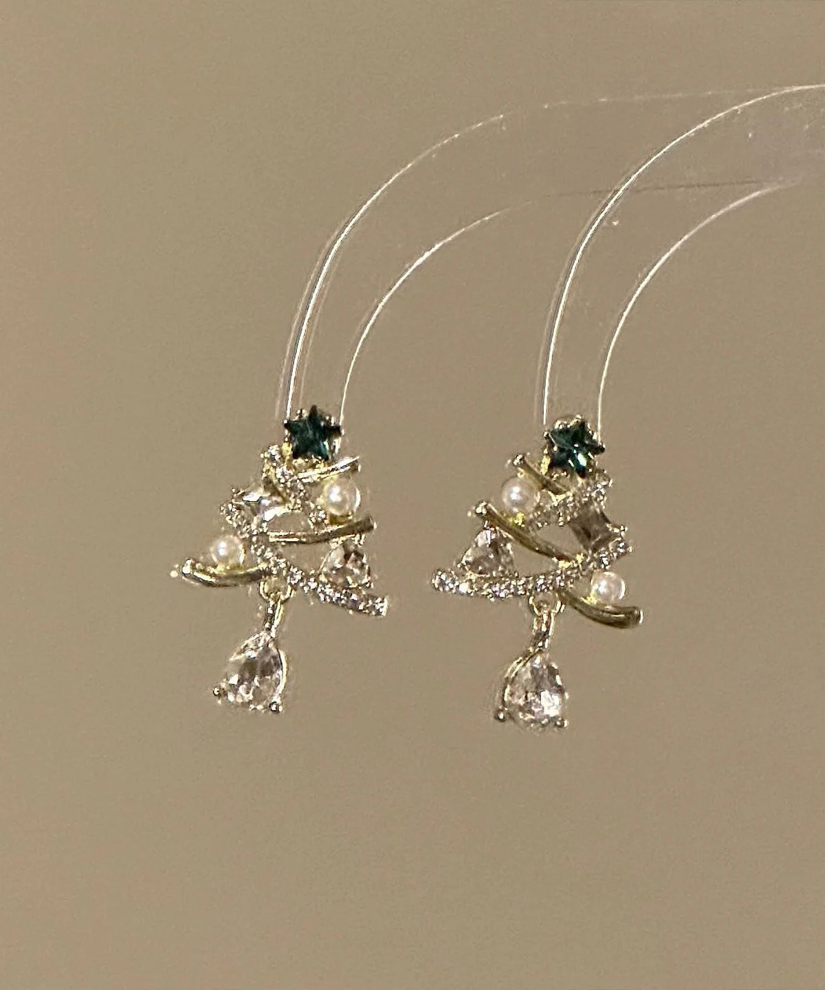 New Gold Copper Alloy Zircon Christmas Tree Water Droplet Drop Earrings - Image 4