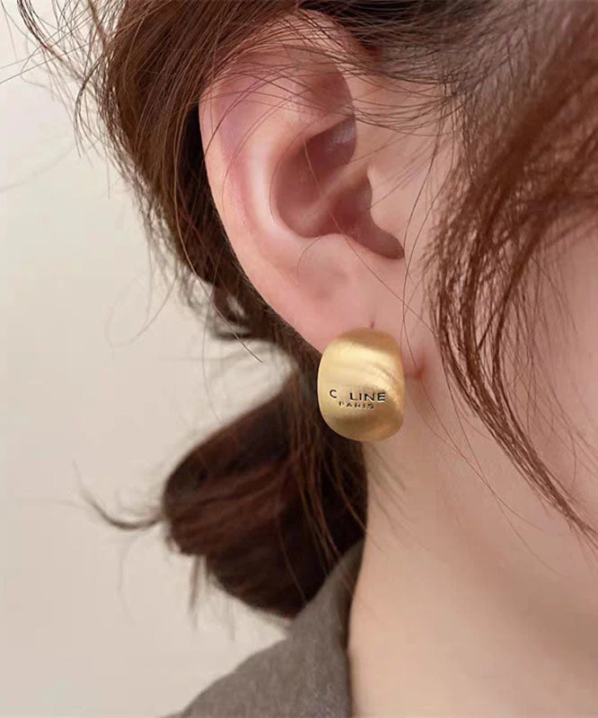 New Gold Sterling Silver Overgild Graphic Stud Earrings - Image 3