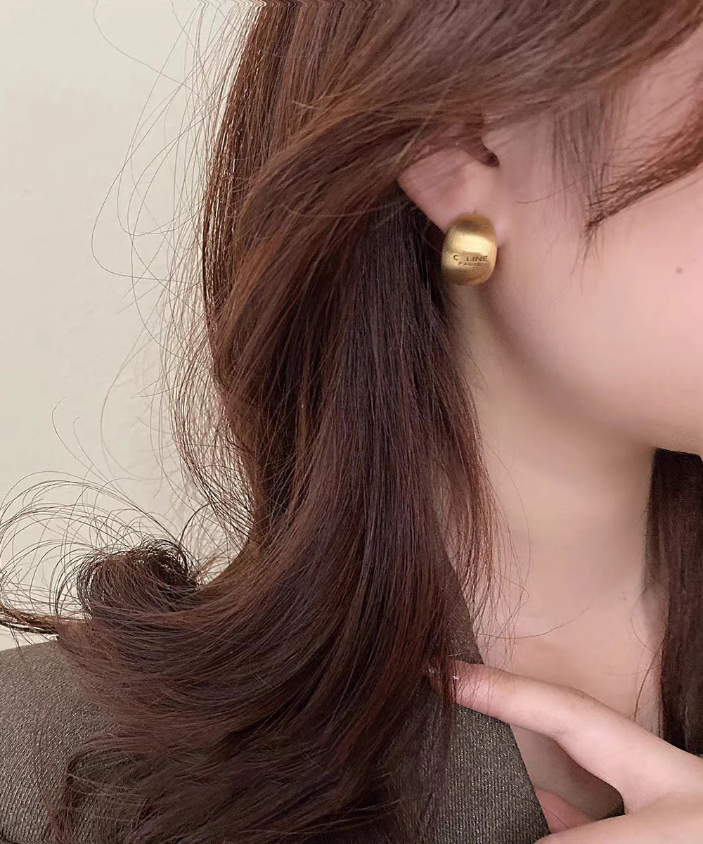 New Gold Sterling Silver Overgild Graphic Stud Earrings - Image 5