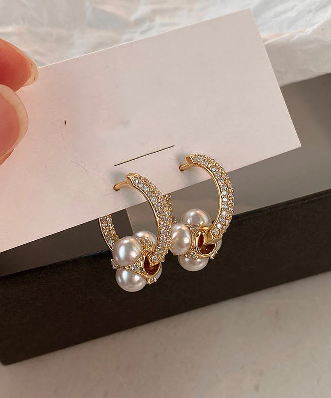 New Gold Zircon Gilding Pearl Earrings - Image 2