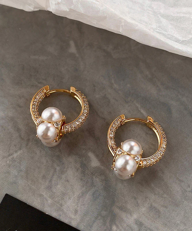 New Gold Zircon Gilding Pearl Earrings - Image 3