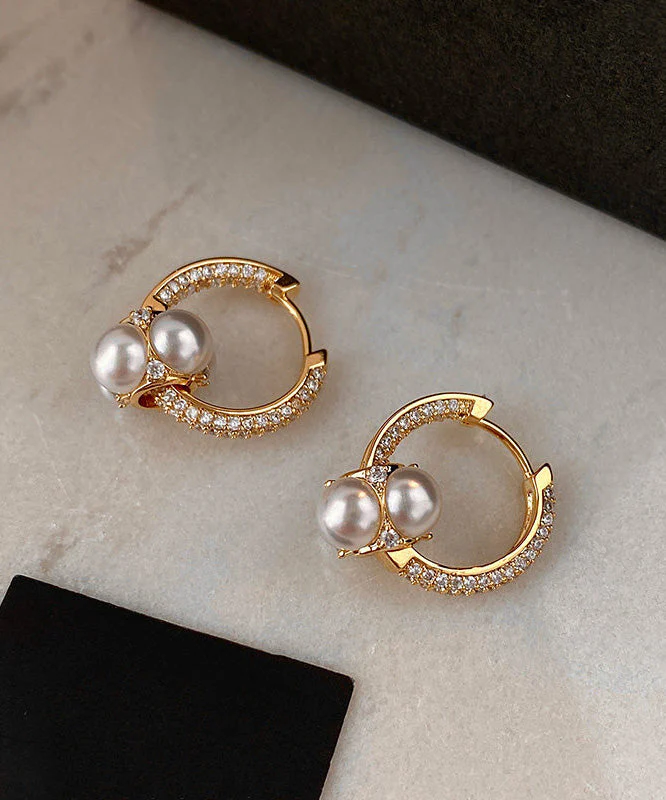 New Gold Zircon Gilding Pearl Earrings - Image 4