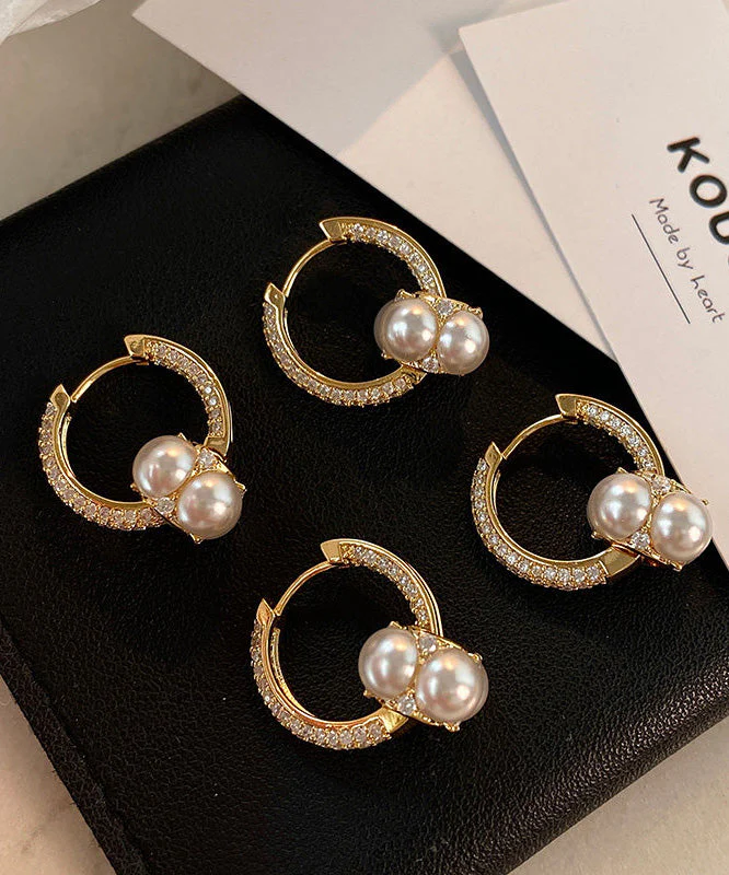 New Gold Zircon Gilding Pearl Earrings - Image 5