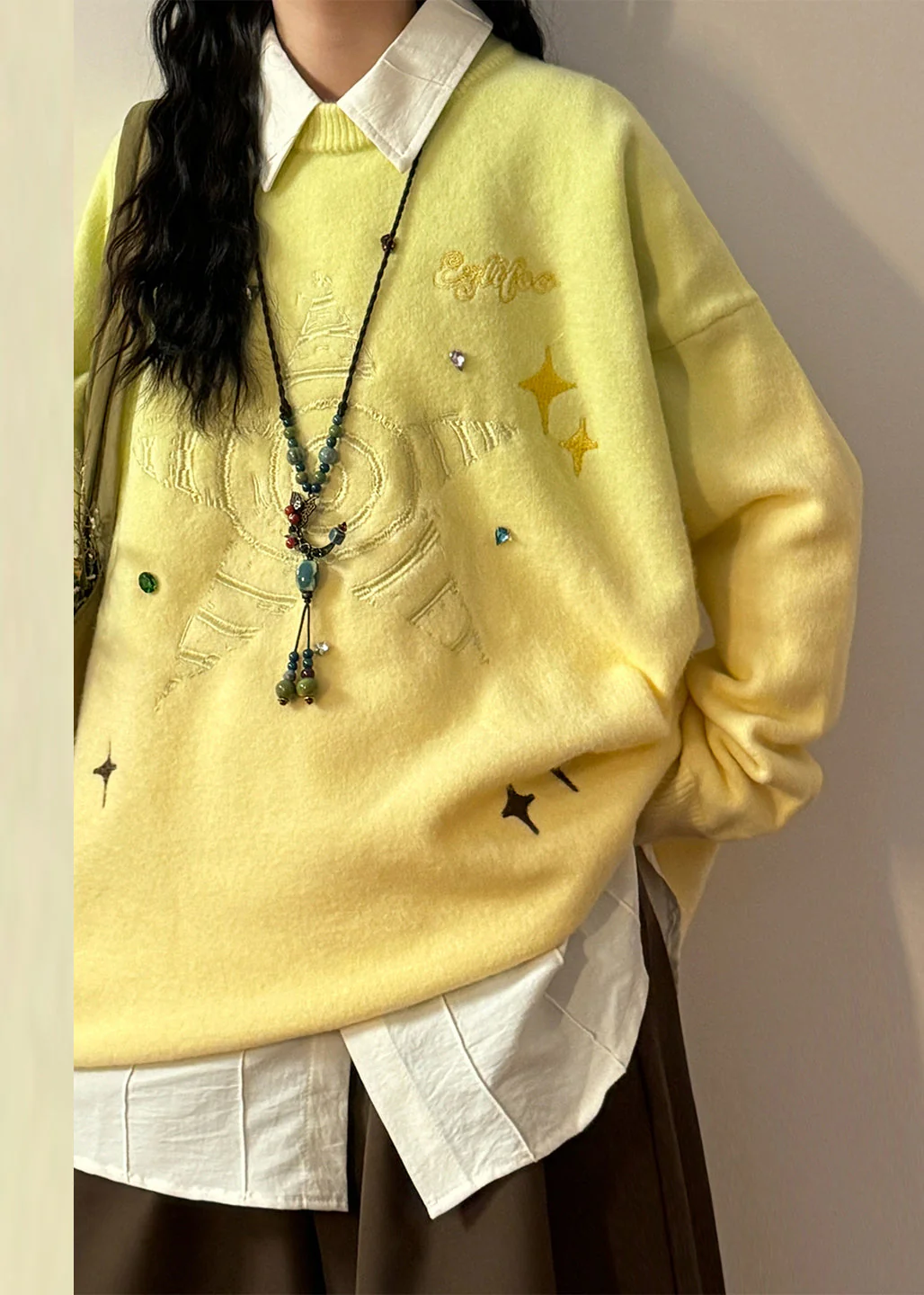 New Gradient Color Embroidered Cozy Knit Sweater Tops Spring - Image 4