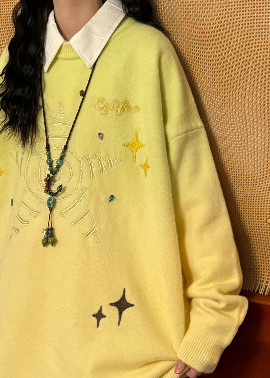 New Gradient Color Embroidered Cozy Knit Sweater Tops Spring - Image 5