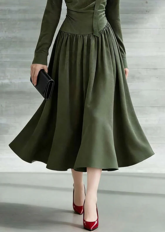 New Green Bow Wrinkled Solid Cotton Long Dresses Spring - Image 4