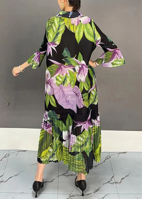 New Green Button Print Cotton Long Dress Bracelet Sleeve - Image 5