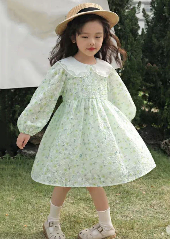 New Green Plaid Patchwork Cotton Girls Dresses Fall - Image 3