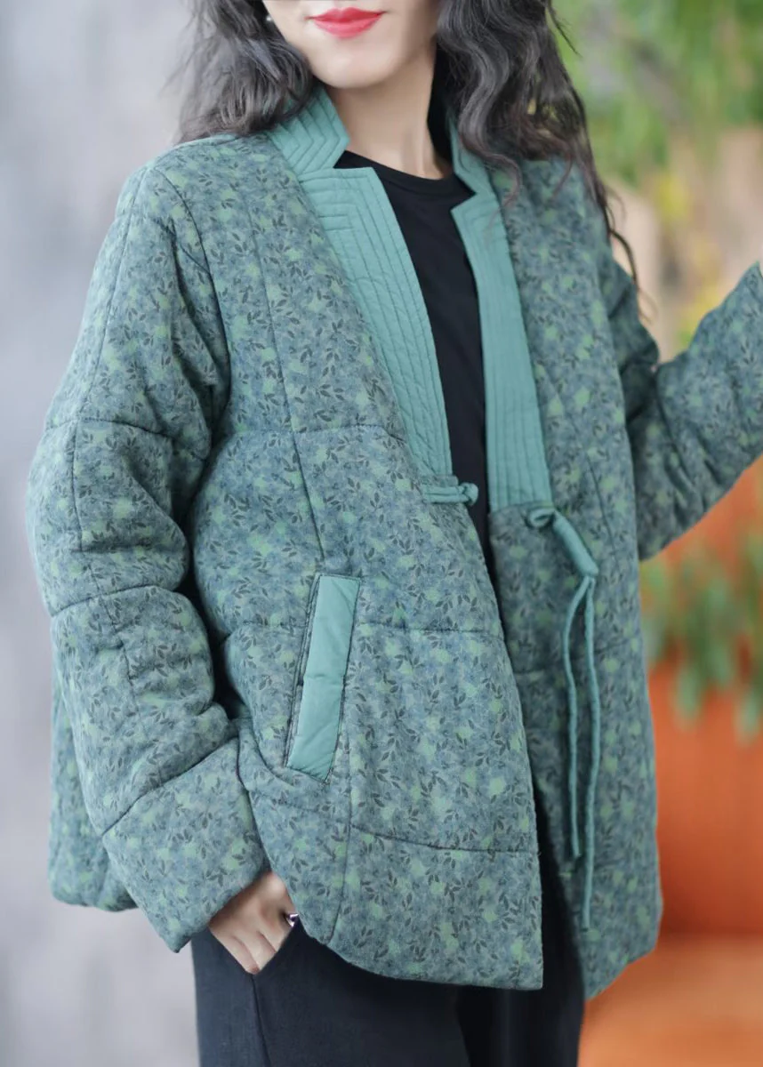 New Green Print Button Pockets Fine Cotton Parka - Image 3