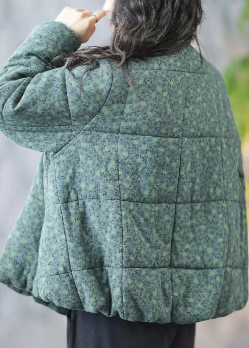 New Green Print Button Pockets Fine Cotton Parka - Image 4