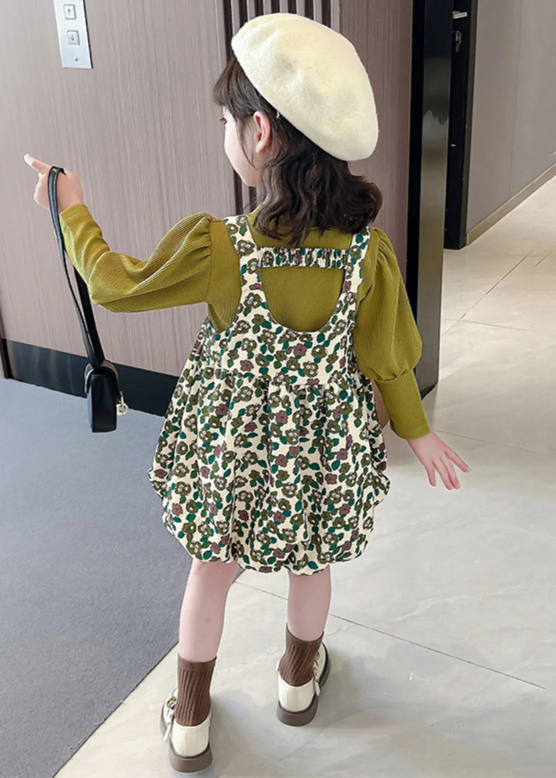 New Green Print Tops And Dress Cotton Girls Two Pieces Set Long Sleeve - Image 5