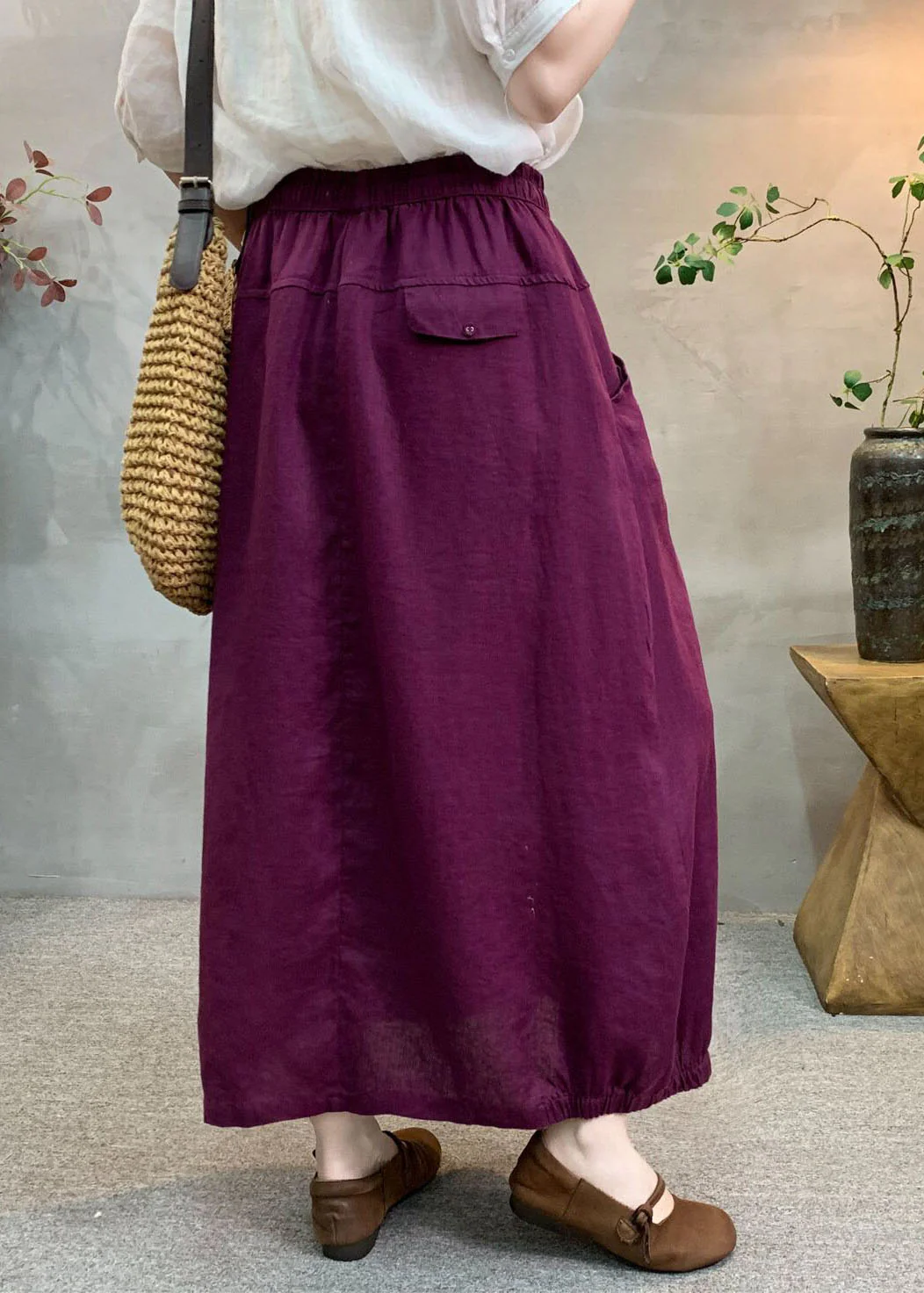 New Green Ruffled Patchwork Elastic Waist Linen Skirt Summer - Image 3