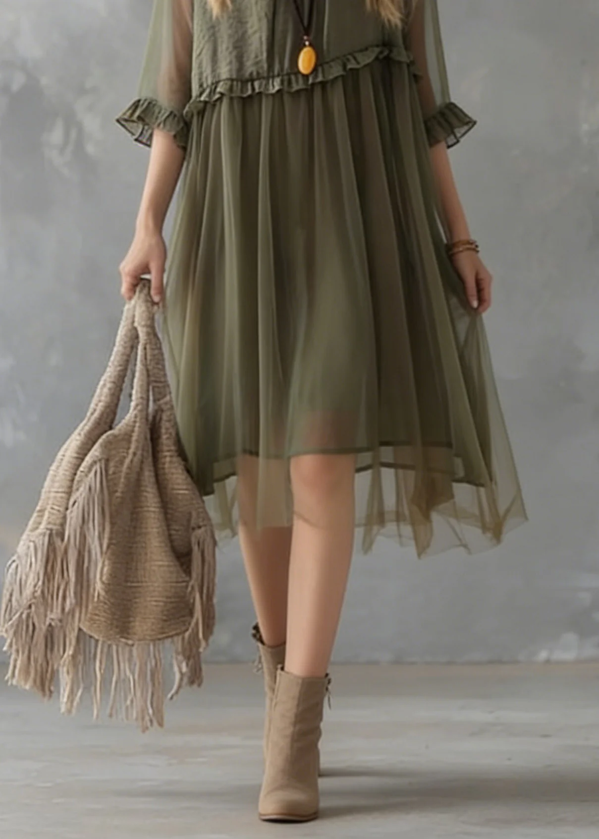 New Green Ruffled Tulle Patchwork Chiffon Dresses Summer - Image 4