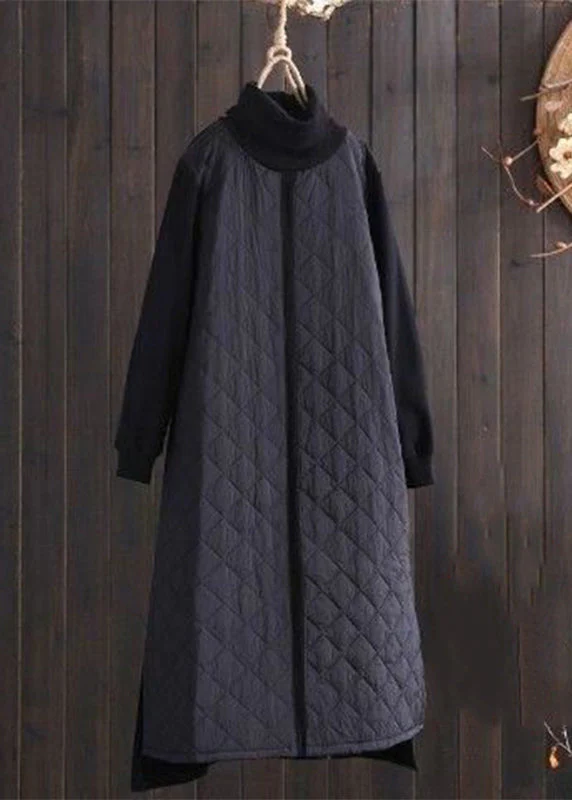 New Green Turtleneck Pockets Patchwork Thick Dress Winter - Image 2