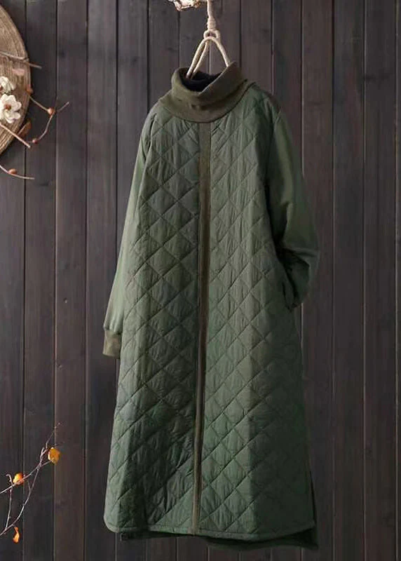 New Green Turtleneck Pockets Patchwork Thick Dress Winter - Image 4