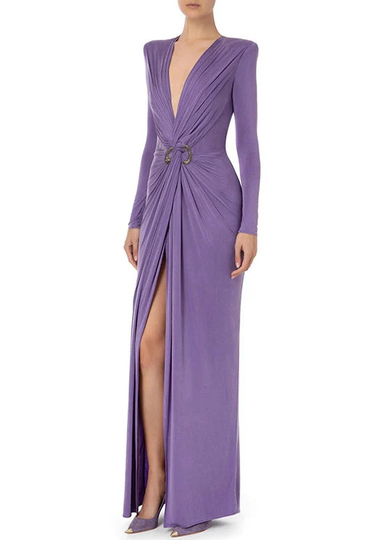 New Green V Neck Wrinkled Front Open Cotton Long Dresses Spring - Image 3