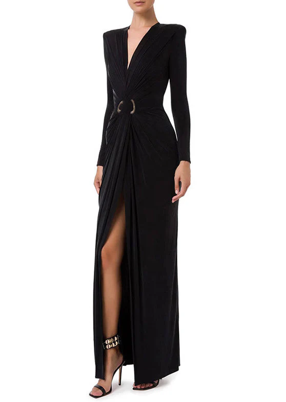New Green V Neck Wrinkled Front Open Cotton Long Dresses Spring - Image 4