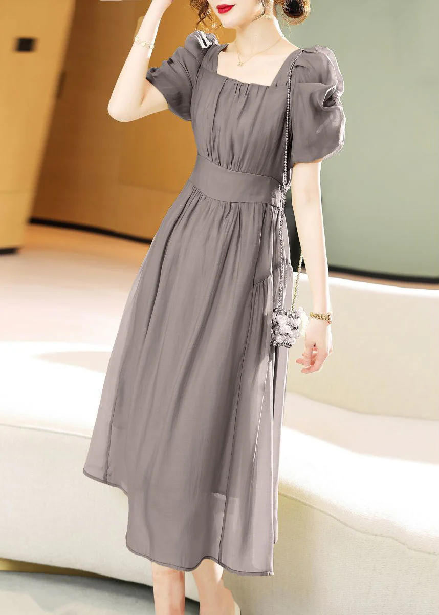 New Grey Lace Up Patchwork Chiffon Dress Short Sleeve - Image 2