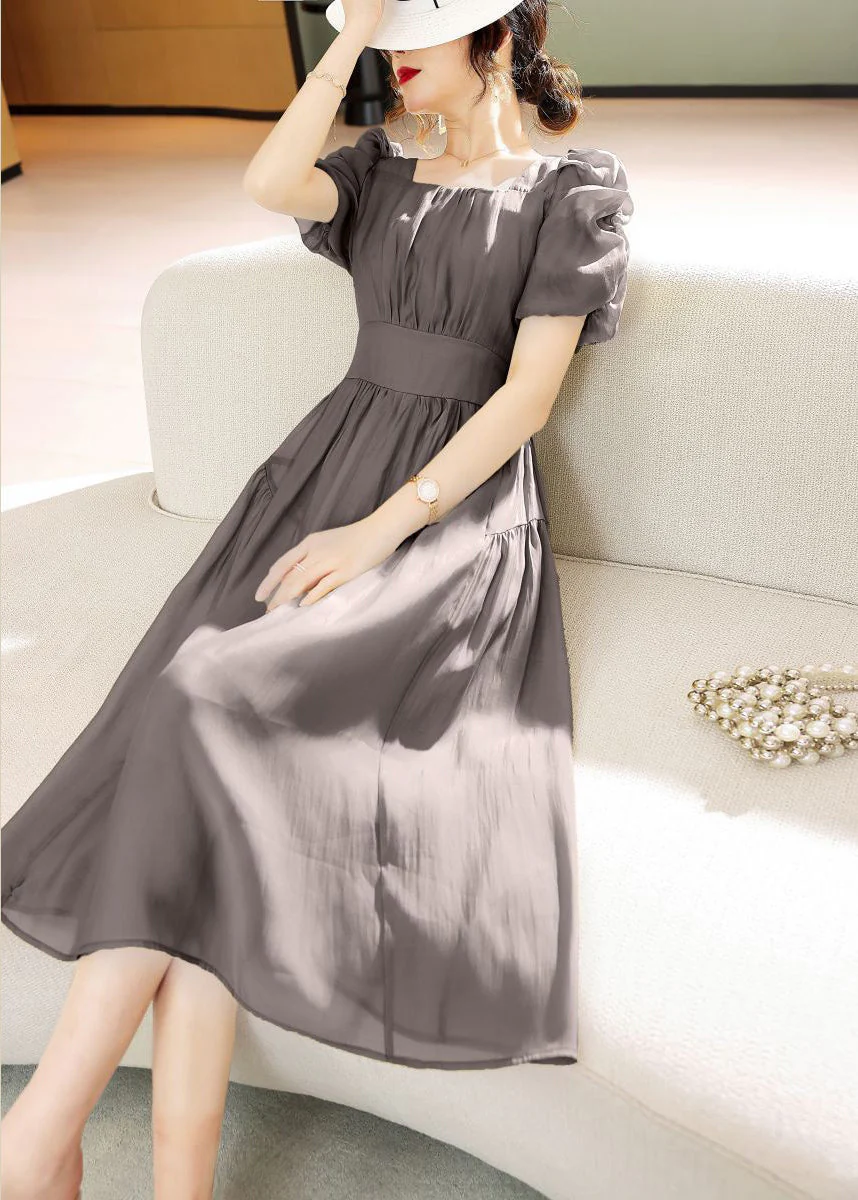 New Grey Lace Up Patchwork Chiffon Dress Short Sleeve - Image 3