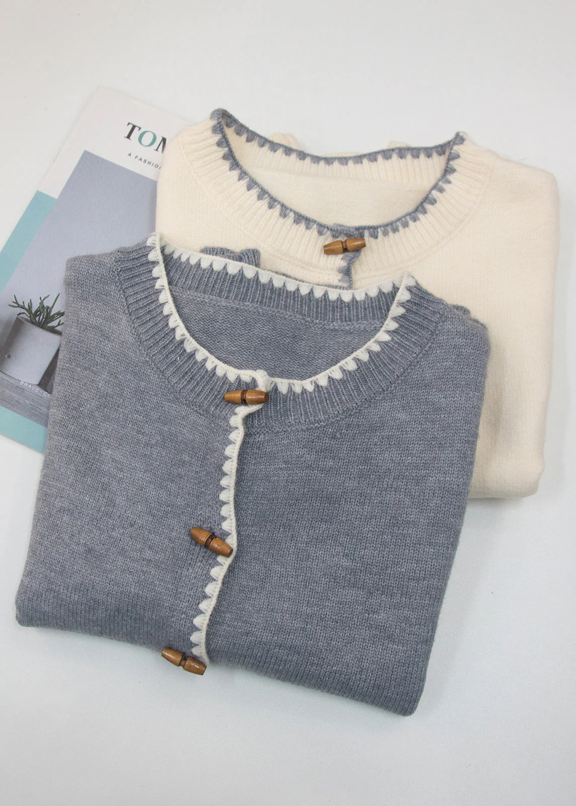 New Grey O Neck Button Knit Vest Sleeveless - Image 4