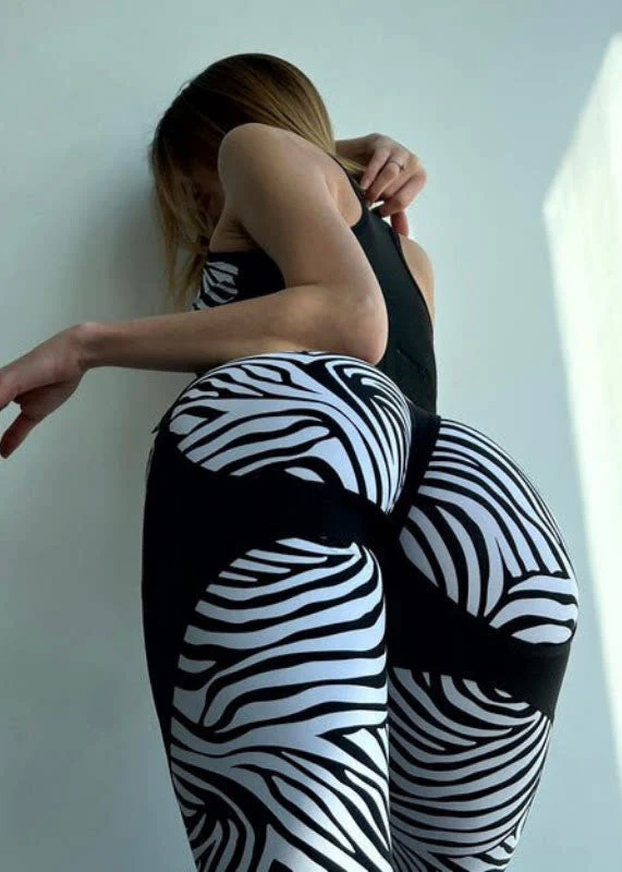 New High Waist Butt Scrunch Zebra Pattern Yoga Pants - Image 5